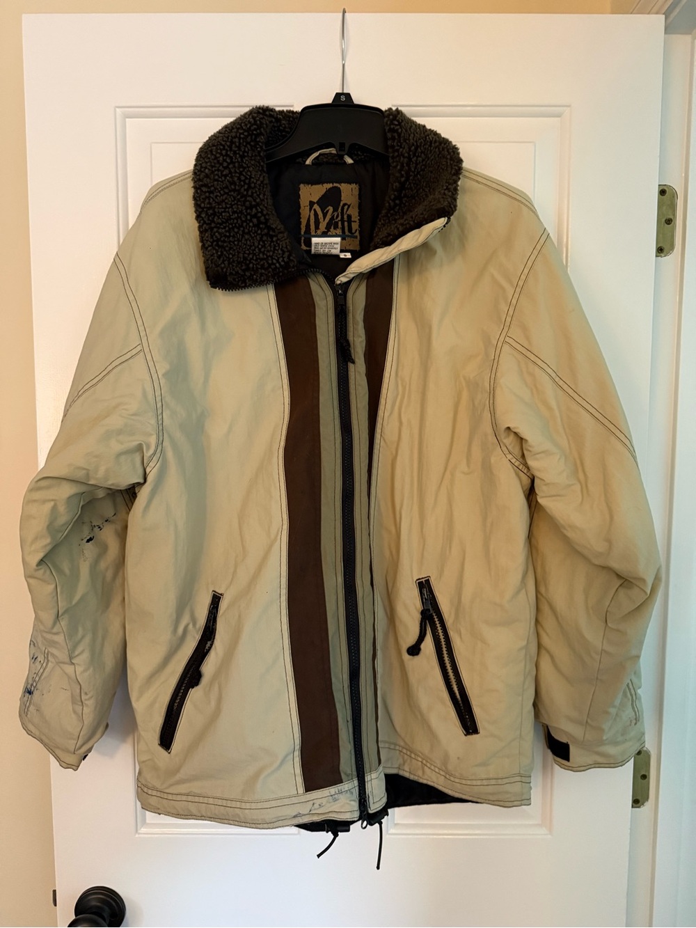 Men's Beige Jacket with Brown Sherpa Collar by Drift